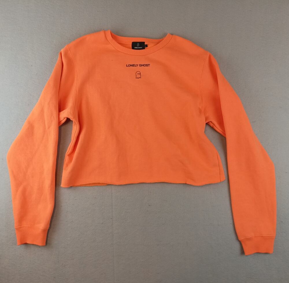 Lonely Ghost Womens Cropped Sweatshirt Sz L Orange Text Me When You Get Home